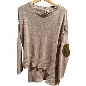 FRANCESCA's ALYA Women's Cable Knit Crew Neck Hi-Lo Pullover Sweater Tan Size M